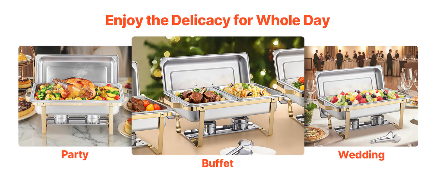 SucceBuy 8 Quart 4 Pack Chafing Dish Buffet Set Stainless Steel Chafer with 2 Full Size and 4 Half Size Pans Catering Warmer Server