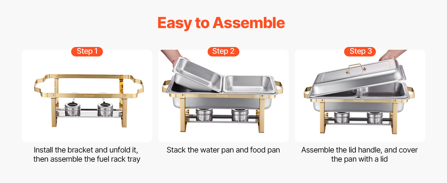 SucceBuy 8 Quart 4 Pack Chafing Dish Buffet Set Stainless Steel Chafer with 2 Full Size and 4 Half Size Pans Catering Warmer Server