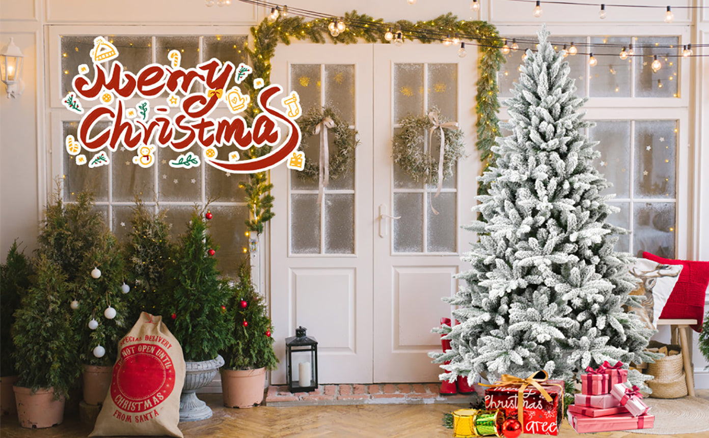 7Ft Snowy Flocked Christmas Tree 1514 Tips PE PVC Hinged