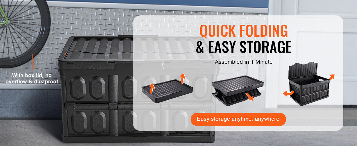 Set Of 3 Collapsible Storage Bins 45L 65L Stackable With Lids For Garage