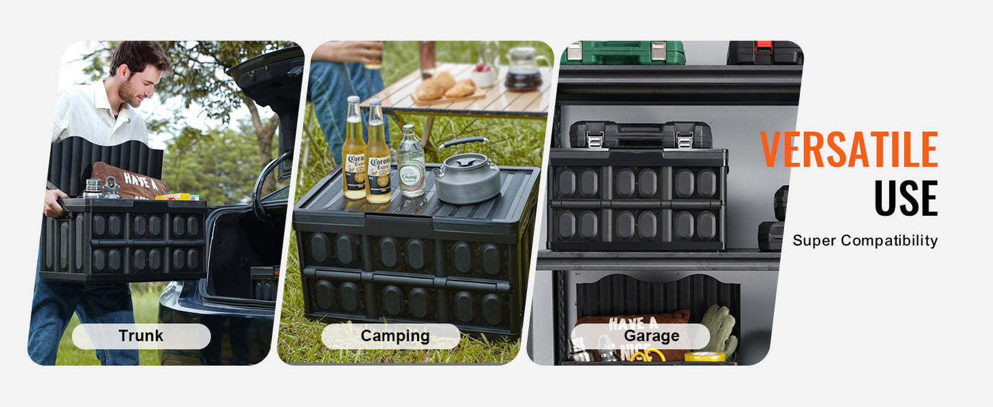 Set Of 3 Collapsible Storage Bins 45L 65L Stackable With Lids For Garage