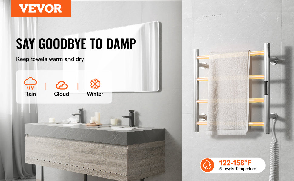 SucceBuy Wall Mounted Towel Warmer Rack 5 Levels IPX5