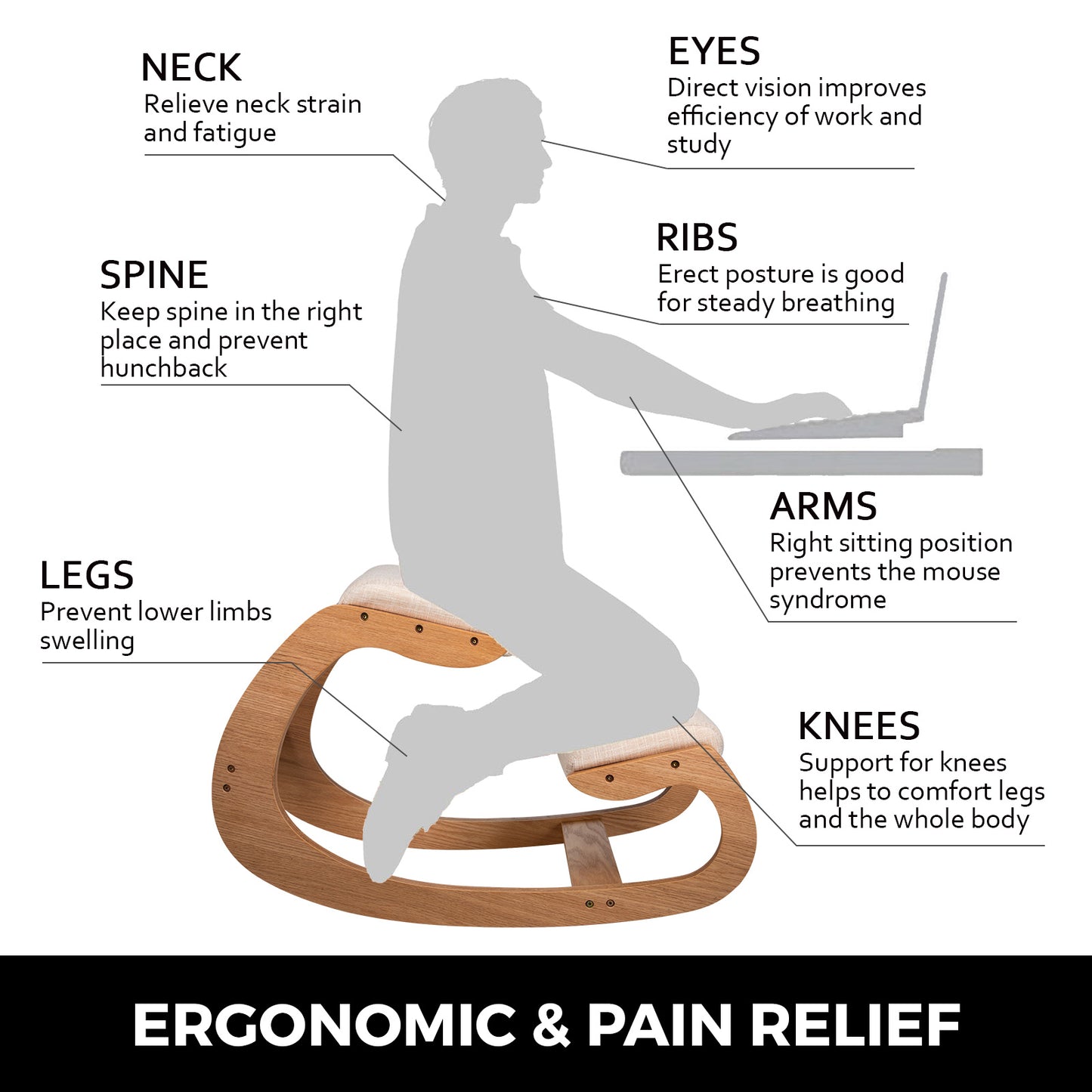 SucceBuy Ergonomic Kneeling Chair With Thick Cushion For Home Office Posture