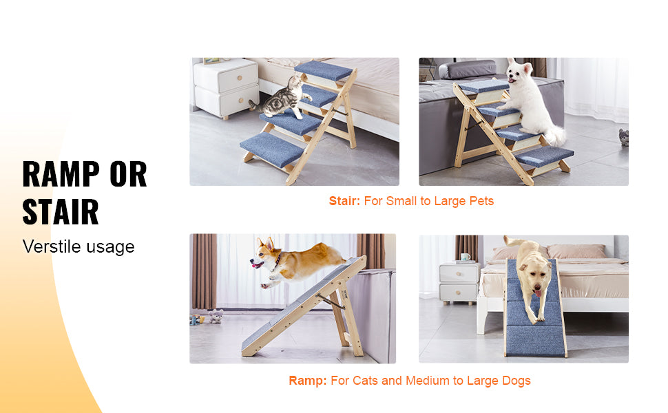 SucceBuy Wooden Pet Steps And Ramp 2-In-1 Foldable Bed Access For Pets