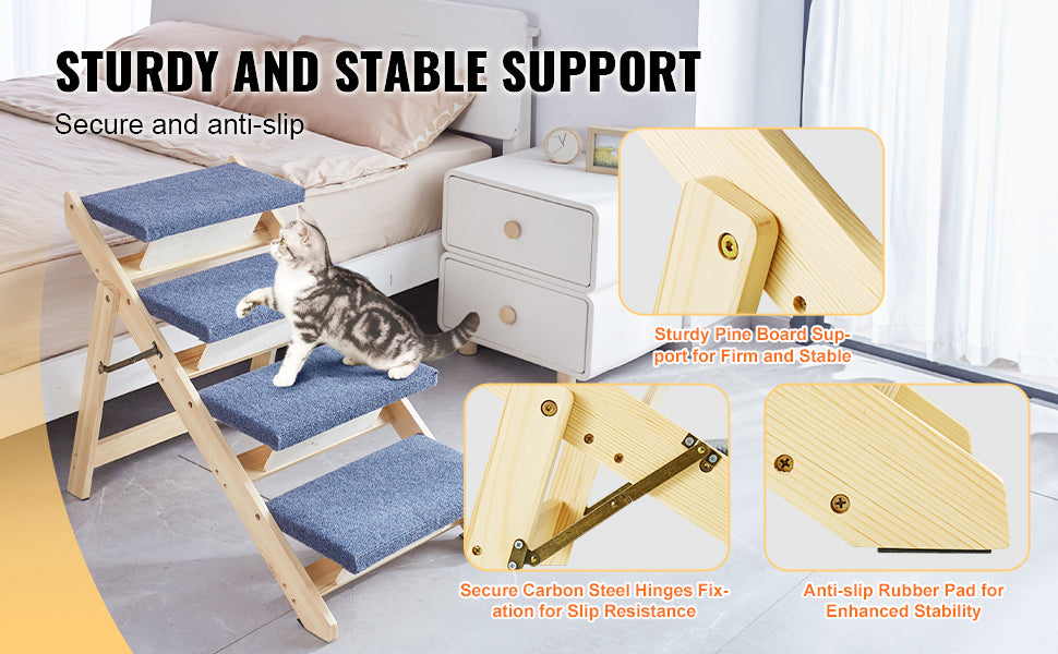SucceBuy Wooden Pet Steps And Ramp 2-In-1 Foldable Bed Access For Pets