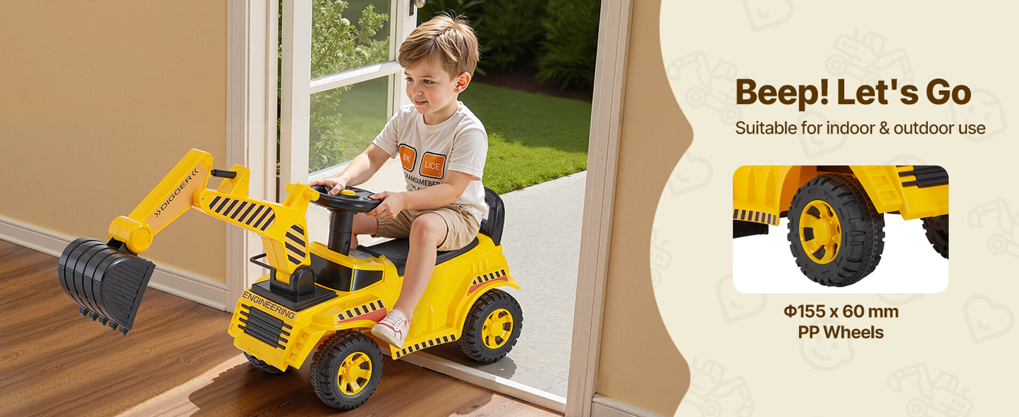 SucceBuy Excavator Digger Ride On Toy For Kids With Helmet And Music