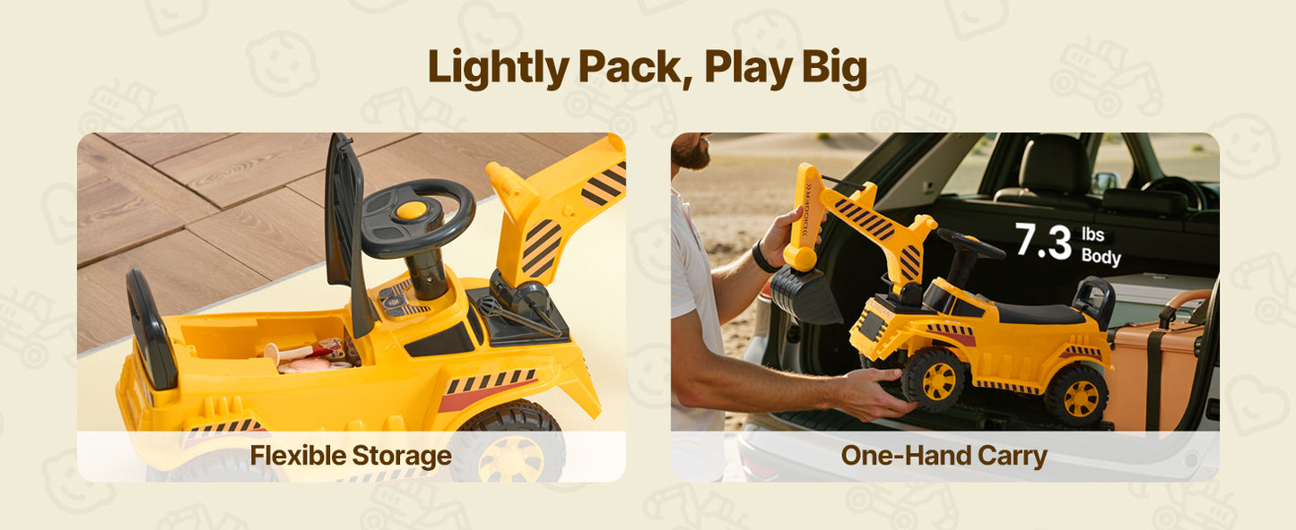 SucceBuy Excavator Digger Ride On Toy For Kids With Helmet And Music