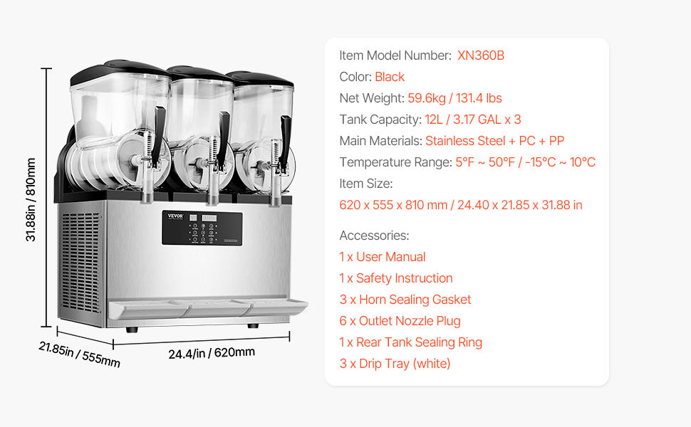 SucceBuy 3-36L Commercial Slushy Machine 1-3 Tanks Stainless Steel Margarita Smoothie Frozen Drink Maker for Home and Restaurants