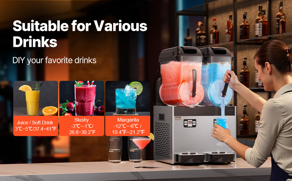 SucceBuy 3-36L Commercial Slushy Machine 1-3 Tanks Stainless Steel Margarita Smoothie Frozen Drink Maker for Home and Restaurants
