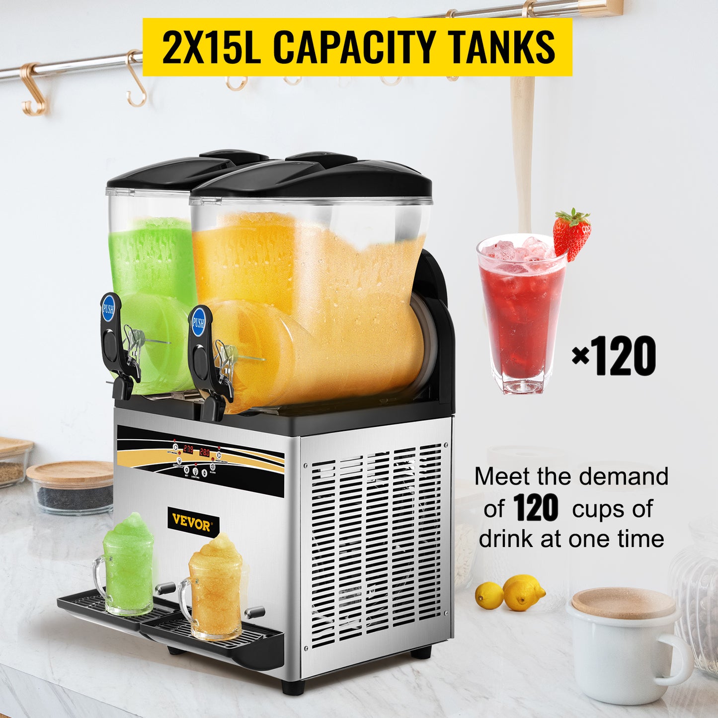 SucceBuy 2x15L Commercial Slushy Machine Margarita Maker 1000W Stainless Steel Smoothie Frozen Drink Maker