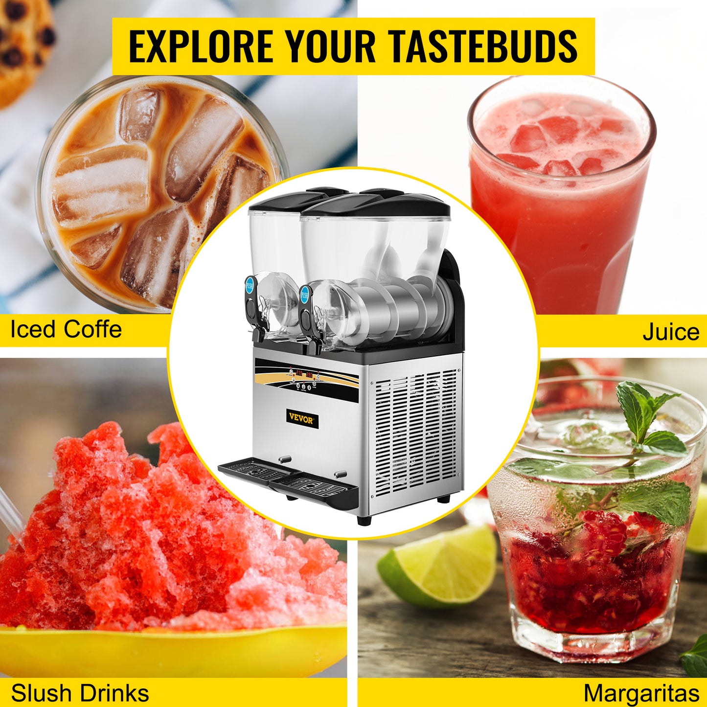 SucceBuy 2x15L Commercial Slushy Machine Margarita Maker 1000W Stainless Steel Smoothie Frozen Drink Maker