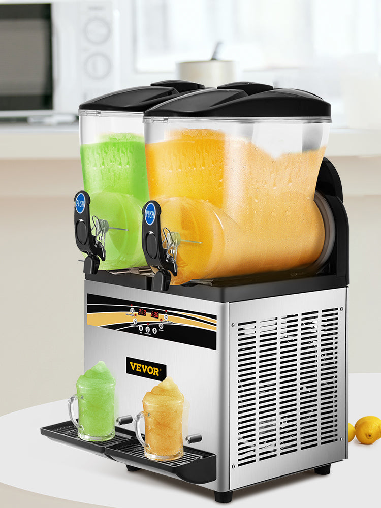 SucceBuy 2x15L Commercial Slushy Machine Margarita Maker 1000W Stainless Steel Smoothie Frozen Drink Maker