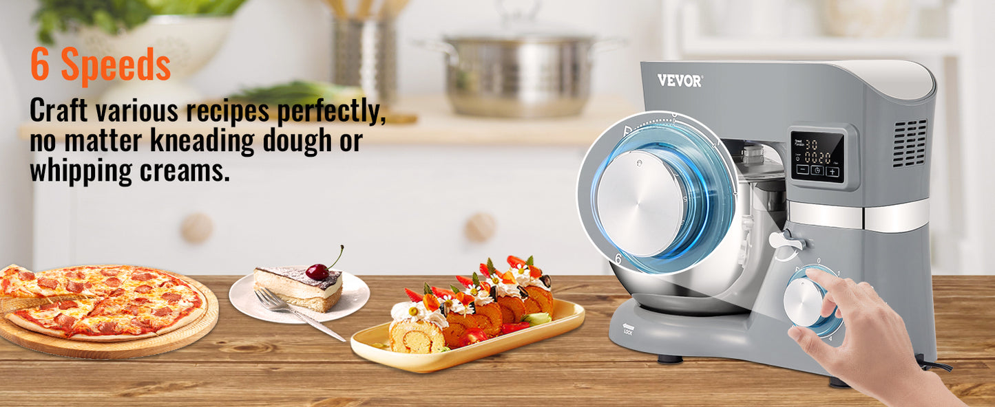 SucceBuy Electric Dough Mixer Stand Mixer with 6 Speeds LCD Touch Screen Timing 5.8 Quart Stainless Steel Bowl Dough Hook Flat Beater