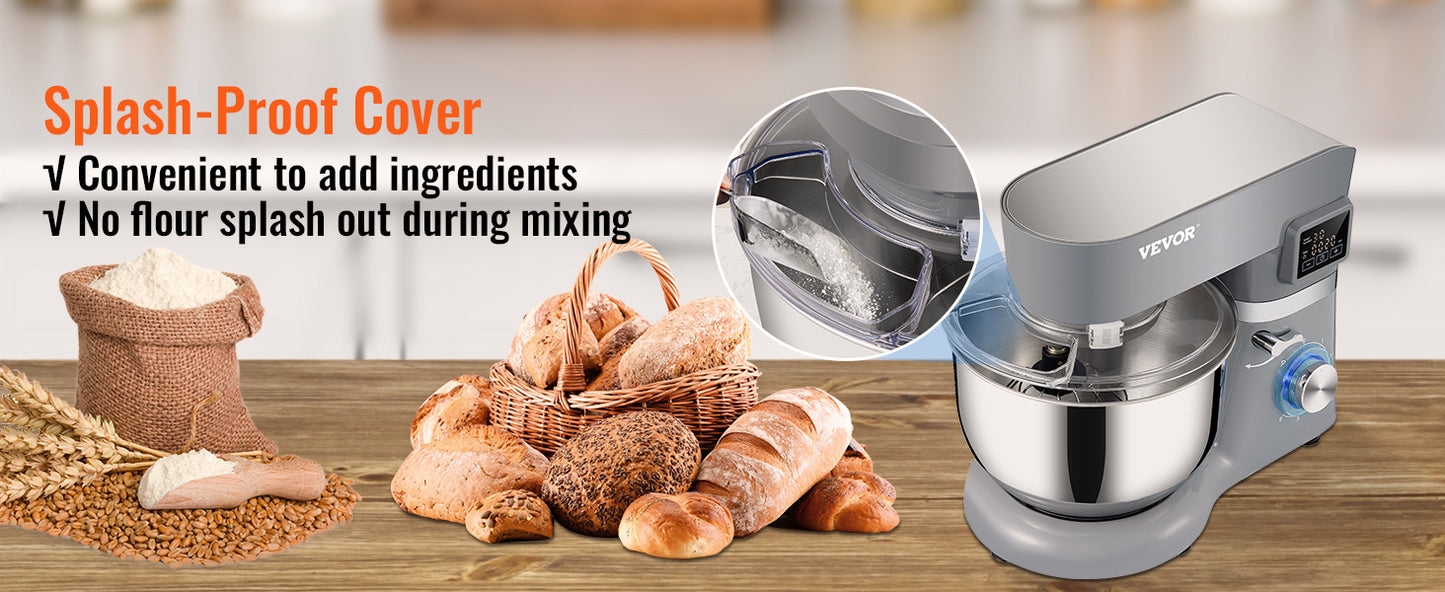 SucceBuy Electric Dough Mixer Stand Mixer with 6 Speeds LCD Touch Screen Timing 5.8 Quart Stainless Steel Bowl Dough Hook Flat Beater