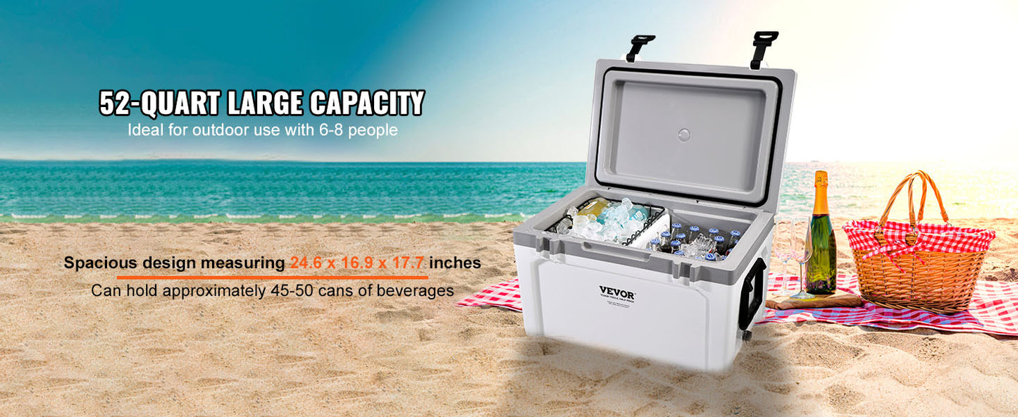 SucceBuy 52 Qt Insulated Portable Cooler Holds 50 Cans Ice Retention Hard Cooler